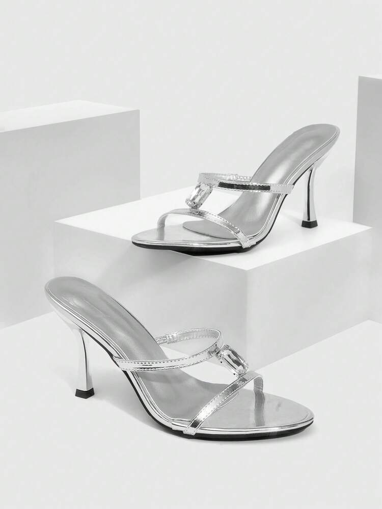 CUCCOO SZL Women Fashionable Rhinestone Decor Open Toe Heeled Sandals Prom Heels