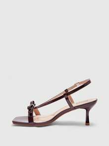 CUCCOO BIZCHIC Women's Square Toe Buckle Design Fashion High Heel Sandals For Daily Wear - Burgundy - View 10