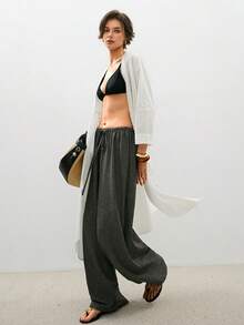 ATUI Studio Áo sơ mi dài tay tối giản màu trơn dành cho nữ, mặc thường ngày - trắng - Xem 3