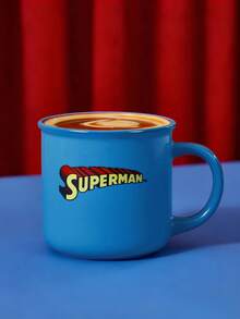 SUPERMAN X SHEIN 1 个马克杯，卡通超级英雄图案，蓝色，可用洗碗机清洗和微波炉加热，可盛放果汁、咖啡、牛奶等。