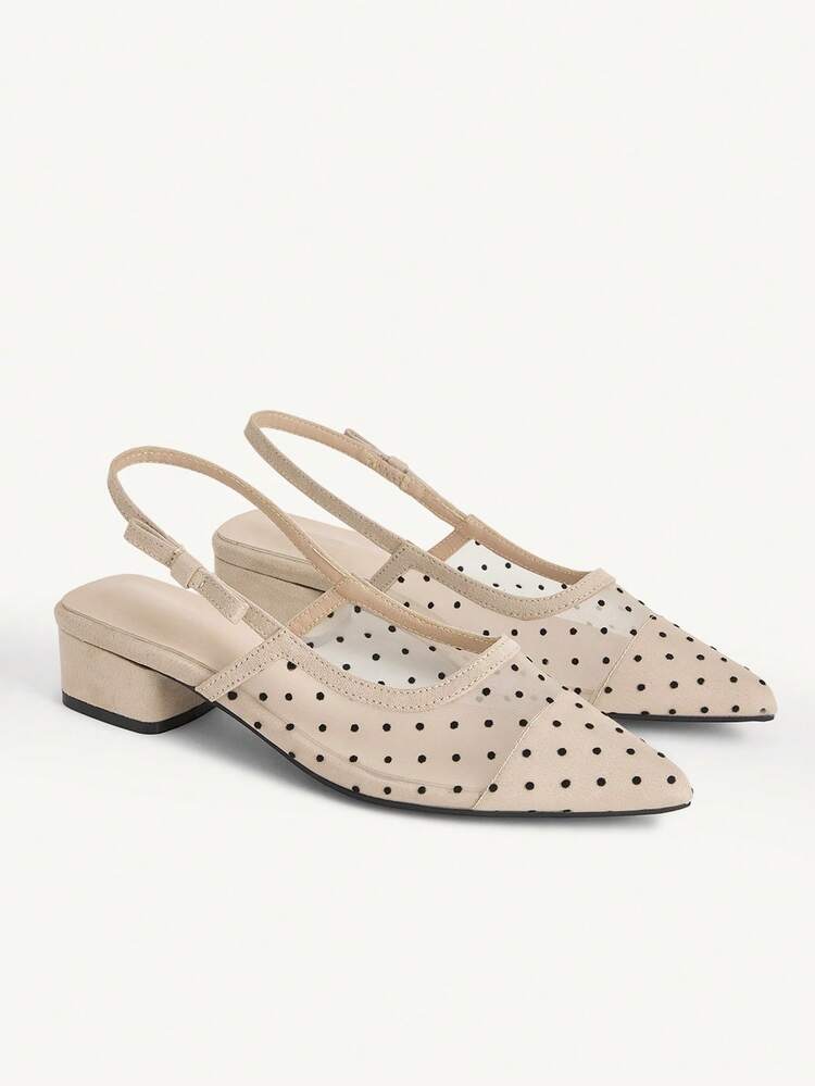 CUCCOO CHICEST New Pointed Toe Mesh Polka Dot Ladylike Shoes, Thick Heel High Heels Solid Color Mesh Backless Women Shoes Valentine's Day Elegant Shoes Wedding Shoes Summer Shoes Bride Shoes