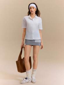 Hanevo Women's Solid Color Short Sleeve Single-Breasted Casual Loose Shirt - Multicolor - View 3