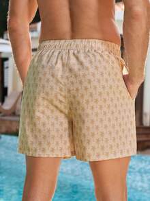 Manfinity KASUA Herren Lässig Kokosnussbaum Muster Strand Shorts Beige Badeshorts, Herren Palmendruck Shorts Hellbraun Badeshorts, Herren Badeshorts Palmbaum Badeshorts - Beige - Übersicht 6