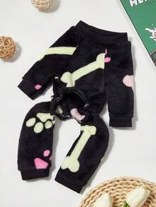 PETSIN 1件宠物狗/猫黑色爪印骨头图案抓绒连体衣，冬季保暖 - 彩色 - 查看 7