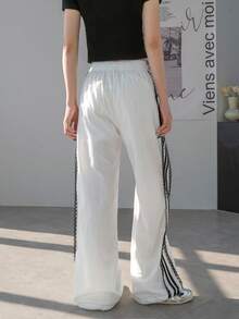 K-Vae 女士休闲日常撞色蕾丝抽绳腰裤 - 白色 - 查看 2
