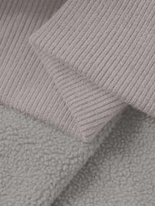 DAZY Men's Thermal Lined Washed Gray Letter Embroidery Design Polo Collar Street Style Pullover Pullover Sweatshirt, Autumn/Winter - Light Grey - View 7