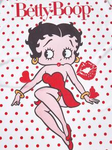 Betty Boop x SHEIN Women's Casual Polka Dot & Cartoon Print Ruffle Hem Kimono , Autumn - White - View 3