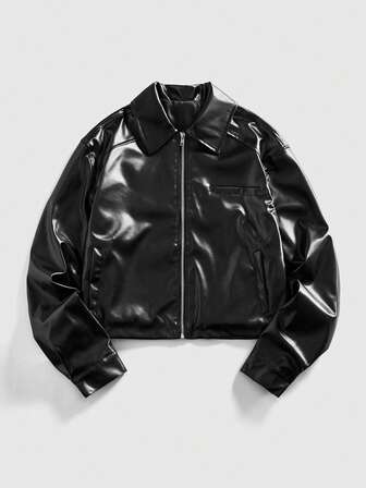 Street Life Veste en cuir PU à col cranté et zip pour homme, automne