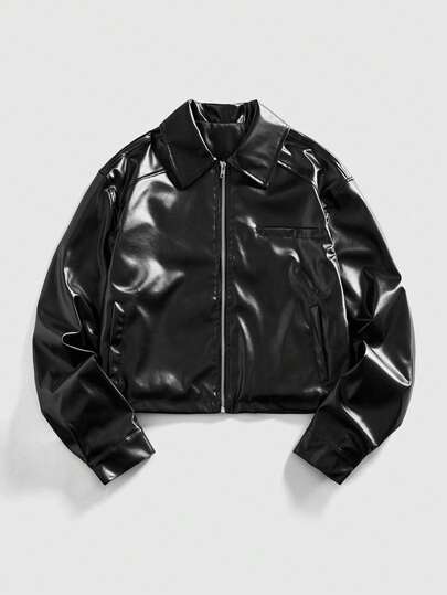 Street Life Herren Lässig Reißverschluss Kragen PU Lederjacke, Herbst