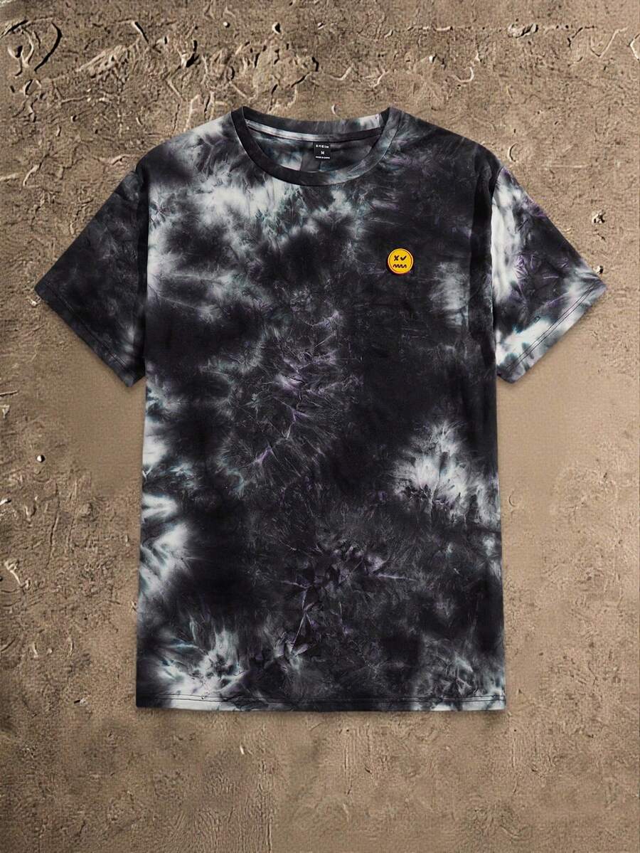 Manfinity BRENVOR Camiseta de manga corta con estampado de cara de dibujo animado en tie dye para hombre, para salir, para amigos