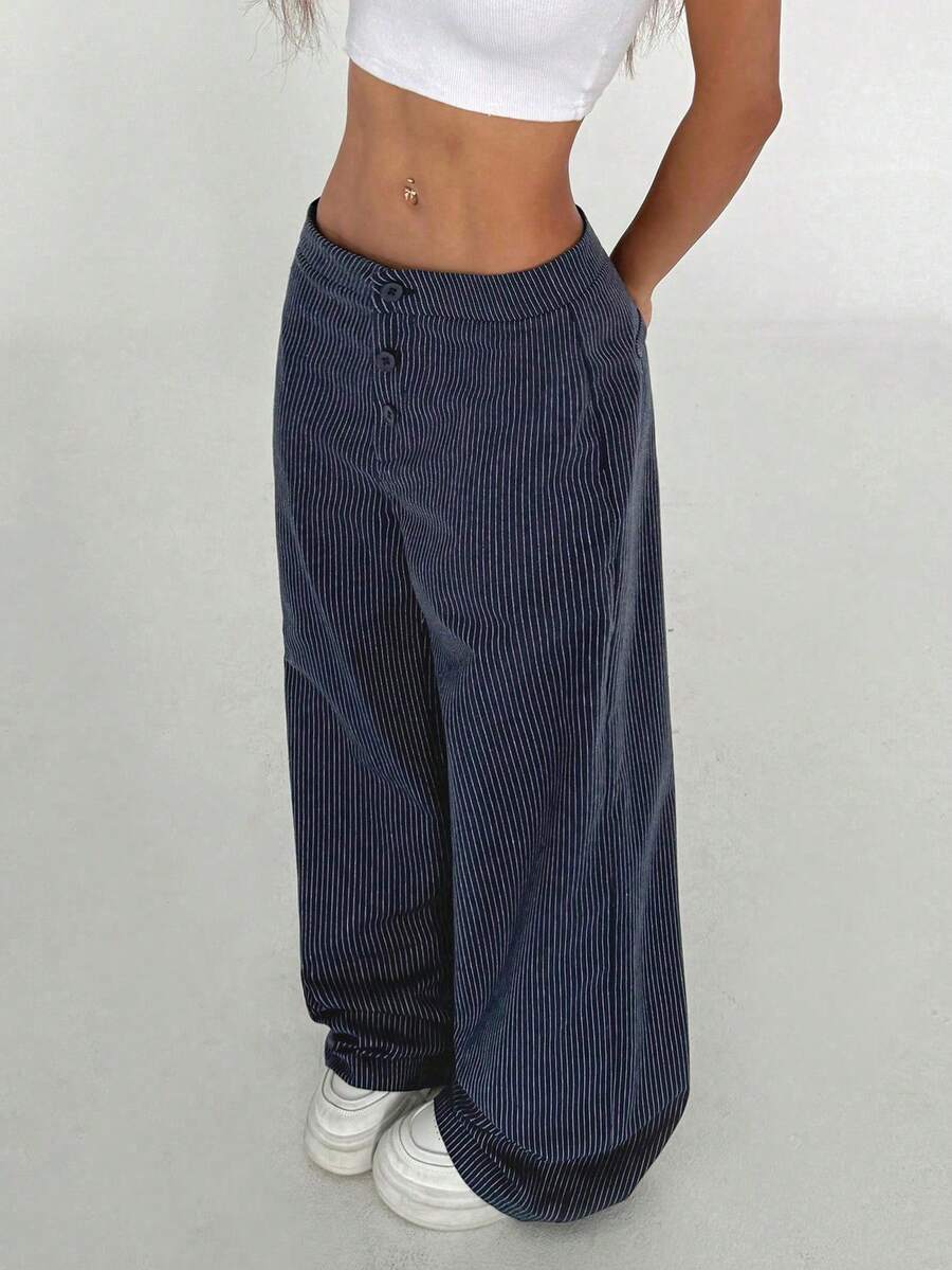 StreetHx Women's Elegant Slimming Casual Wide-Leg Trousers Fall Cloth For Women - Navy Blue - View 1