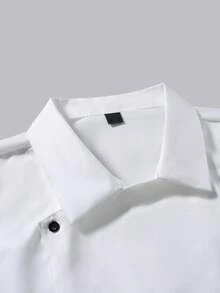 Manfinity Homme 男士双排扣纯色长袖厨师衬衫 - 白色 - 查看 4