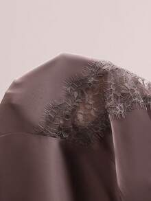 Avenya Side Drawstring Ruched Sheer Lace Patchwork Camisole Top - Mocha Brown - View 6