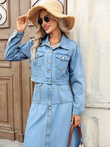 EMERY ROSE 女士时尚休闲前扣短款牛仔外套