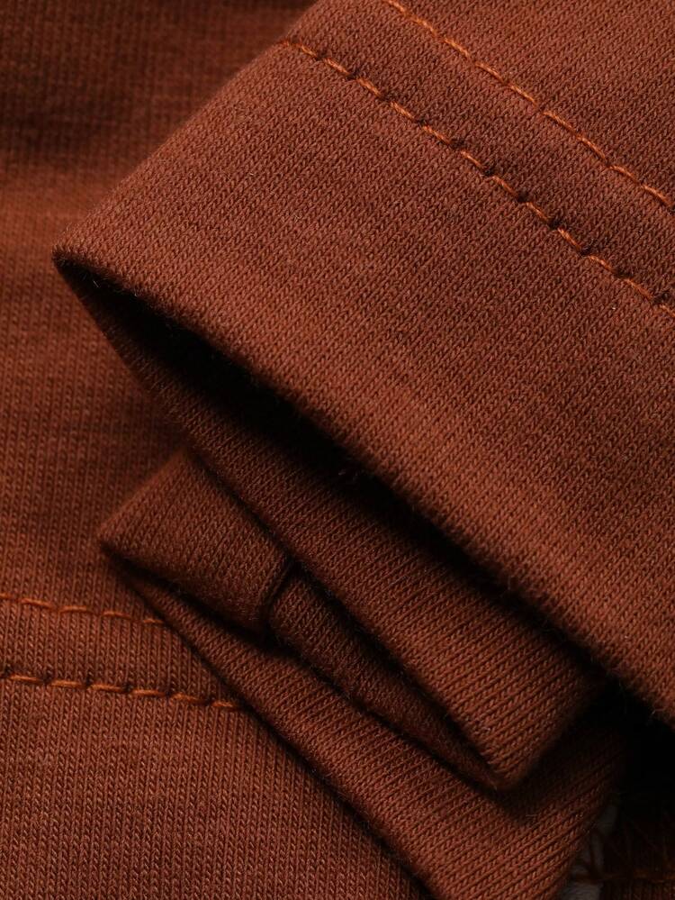 Men's Brown Contrast Striped Loungewear Set, Spring/Summer