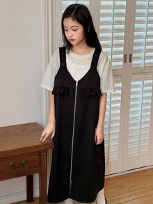 DAZY Tween Girls Black Loose Straight Long Jumper Dress - Black - View 5