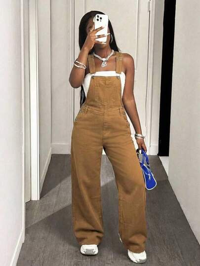 Slaydiva Dam Casual Vardag Pendling Mode Gata Lösa Enfärgade Denimbyxor