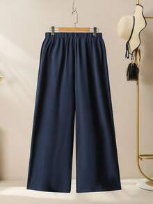 Lacomfia 女士蕾丝拼接宽松休闲百搭日常简约大码两件套 - 藏蓝色 - 查看 4