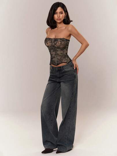 Aloruh Women's Lace Bralette Sexy Fitted Bandeau Top