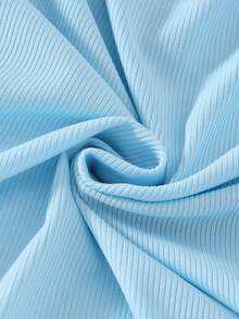 两件套女童休闲罗纹蓝色上衣（可爱兔子印花）和格子印花裤子睡衣套装 - 淺藍色 - 查看 6