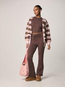 MISSGUIDED Ribbed Tank Crop Top With High Waisted Flared Pants Two Piece Lounge Set Matching Outfit Casual Sleeveless Fitted Coordinated Co-Ord - Coffee Brown - View 3
