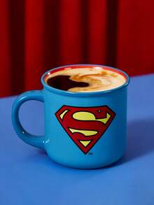 SUPERMAN X SHEIN 1 个马克杯，卡通超级英雄图案，蓝色，可用洗碗机清洗和微波炉加热，可盛放果汁、咖啡、牛奶等。