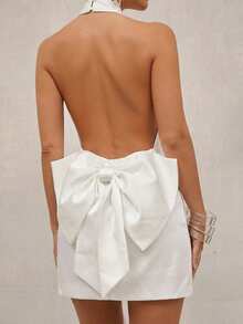 Lumalex 春夏泳装泳衣度假波西米亚风海滩户外高定层次感婚礼季宴会成人礼海滩海滨节日老钱婚礼订婚成人礼玫瑰情人节约会纯色水钻装饰紧身迷你连衣裙带蝴蝶结女装 - 白色 - 查看 5