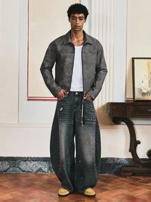 SWAVVY Chaqueta corta con cuello de cremallera estilo retro para hombres - Negro - Ver 6