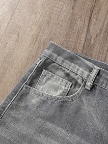 Manfinity Joysei Quần jeans denim ống rộng màu xanh nhạt rách rưới phong cách đường phố Y2K dành cho nam. - Màu Xám nhạt - Xem 3