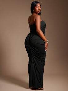 Radiana 大码女式纯色性感优雅褶皱抹胸连衣裙，适合宴会、盛宴、晚宴、复古风、节日、音乐会、嘉年华、郊游等各种场合。 - 黑色 - 查看 7