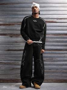AXEPEAK Men's Casual Colorblock Patchwork Knit Sweater, Autumn/Winter - Black - View 4