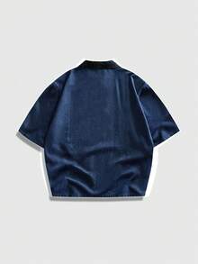 ROMWE MEN Street Life 男士休闲牛仔 Polo 衫，采用数字针织设计 - 藍色 - 查看 2