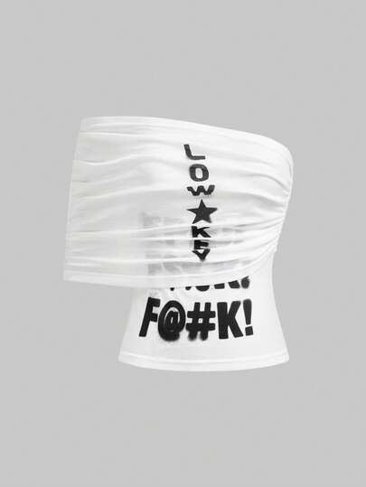 ROMWE Avant Top aderente da donna con stampa asimmetrica di slogan sfocato e sexy