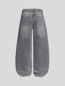 Explorewe Teenage Boys' Vintage Washed Gray Loose Fit Wide Leg Casual Jeans, American Style High Street All-Match Denim Pants - Black - View 2