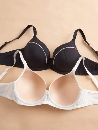 DesireSculpt 2件装加大码钢圈薄杯舒适简约全罩杯文胸，适合大胸