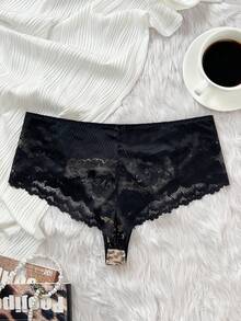 1pc Sexy Leopard Print Lace Trim Women's Thong Panty - Multicolor - View 2