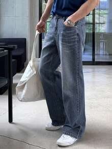 DAZY Quần jeans nam dáng thẳng, phong cách thường ngày, đa năng, kiểu dáng rách nhẹ, thích hợp cho mùa hè. - Màu xanh lam - Xem 5