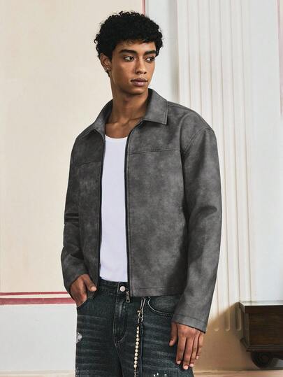 SWAVVY Chaqueta corta con cuello de cremallera estilo retro para hombres