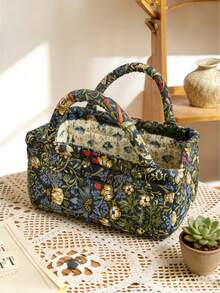 Cirelle Small Floral Print Fabric Storage Bag – Quilted Basket For Scarves, Cosmetics & Travel Toiletries, Compact Organizer For Short Trips & Daily Use, Charming Gift Idea - Multicolor - View 13