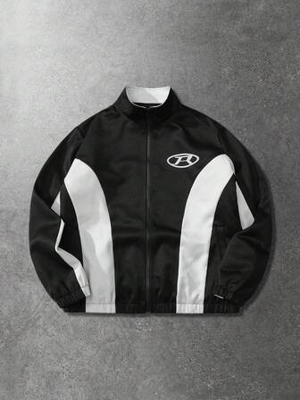 Herren Kontrast-Farbblock Grafik Sportjacke