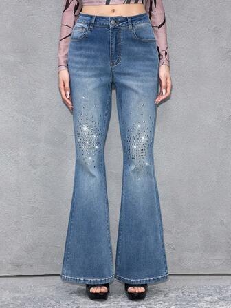 ROMWE Avant Jeans da donna con vita super bassa e effetto vissuto di stile d'avanguardia