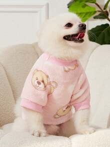 PETSIN 1 Pc Pet Fleece Sweatshirt With Pink Bear Print, Warm Pet Clothing - Multicolor - View 5