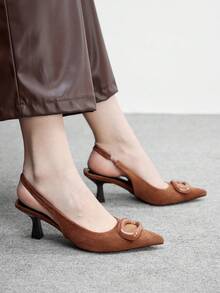 CUCCOO BIZCHIC Giày cao gót mũi nhọn dành cho nữ, thiết kế khóa đính đá, kiểu dáng gợi cảm và thanh lịch, thích hợp cho các dịp trang trọng, đám cưới, tiệc tùng và hẹn hò. - màu nâu - Xem 4