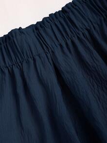 Sweetra 2pcs Solid-Color Tube Top And Skirt Casual Fitted Set - Navy Blue - View 4