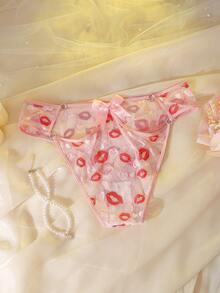 DelicateAllure Quà tặng lãng mạn cho ngày Valentine dành cho người có thân hình mũm mĩm - Hình trái tim, môi, đan chéo, nơ, khoét hở, gợi cảm, quần lót babydoll tối giản quyến rũ. - Hồng - Xem 7