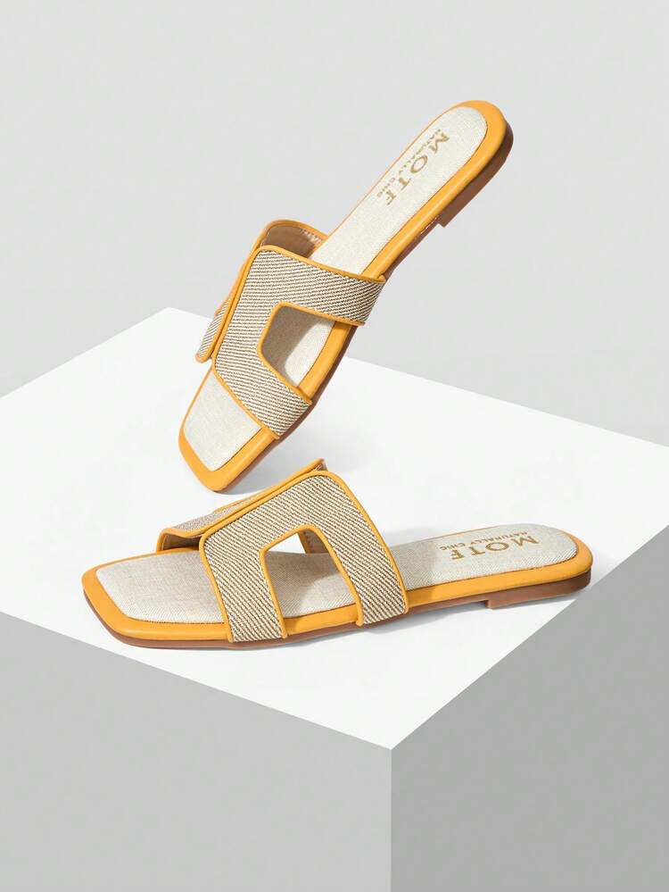 WOMEN CASUAL AND SIMPLE SUMMER CONTRAST BINDING HOLLOW OUT SQUARE TOE FLAT SANDALS, FOR NEW YEAR HOLIDAY, SPRING SHOES SPRING BREAK EASTER SPRING SHOES
