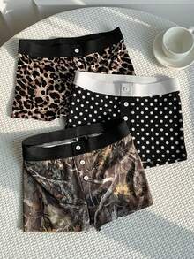 Comfortcana 3件套女士休闲简约度假迷彩、波点、豹纹印花短裤，适合夏季度假、海滩之旅 - 彩色 - 查看 3