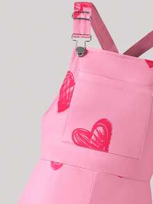 SHEIN ChillGRL Tween Girl Valentine's Day Casual Heart Print Overalls Pink Jumpsuit - Pink - View 6