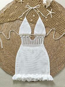 Soleia Vestido de cubierta con espalda descubierta y lazo de unicolor y calado para mujer - Multicolor - Ver 3