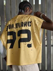 NEON BLANC Camiseta de tirantes holgada y corta para hombre - Estampado digital de inyección de tinta degradado, ropa de calle - Amarillo - Ver 4